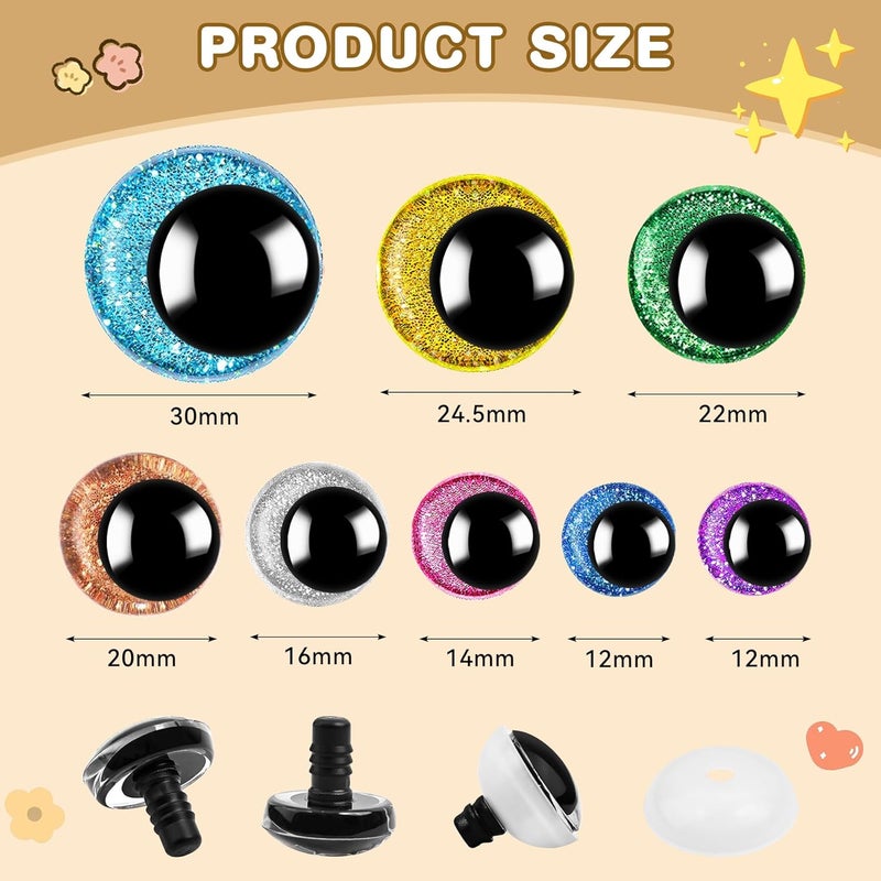 KIGEAPUEL 160PCS Large Safety Eyes for Amigurumi Safety Eyes for Crocheting for DIY Dolls Puppets Bear Crafts Animals Amigurumi Making Supplies(12-30MM) - Image 2